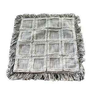 Pier 1 Cream Brown Shag Throw Pillow Cover Square with Fringe Zip